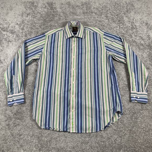 Tailorbyrd Button Up Shirt Mens Large Golf Chunky Stripe Colorful Spring Preppy - Picture 2 of 13